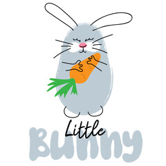 Little bunny. Cute hand drawn rabbit with carrot. Vector illustration