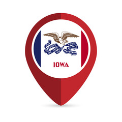 Map pointer with flag Iowa state. Vector illustration.