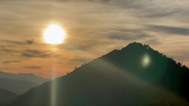 Spanish rural landscape of mountains and amazing sunset