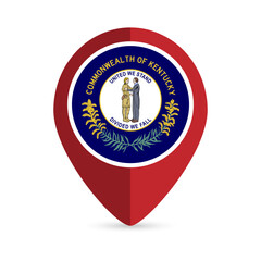 Map pointer with flag Kentucky state. Vector illustration.