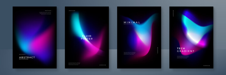 Blue pink purple blurred gradient background with aurora shape and light texture on black background. Modern blue blur grainy technology background for poster wallpaper