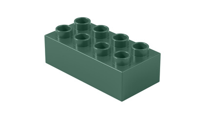 Hunter Green Plastic Bricks Block Isolated on a White Background. Children Toy Brick, Perspective View. Close Up View of a Game Block for Constructors. 3D illustration with a Work Path. Ultra HD 8K