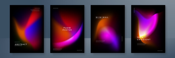 Fototapeta premium Blurred backgrounds set with modern abstract blurred color gradient patterns. Smooth templates collection for brochures, posters, banners, flyers and cards. Vector illustration.