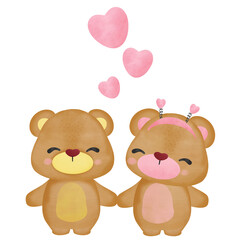 Obraz na płótnie Canvas cute bear valentines theme with pink hearts, bear kissing, 