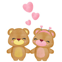 cute bear valentines theme with pink hearts,  bear kissing, 