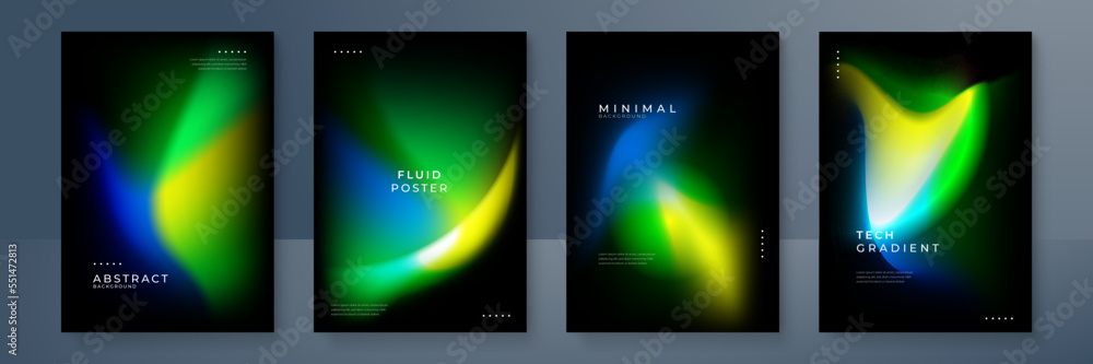 Poster blurred yellow green orange backgrounds set with modern abstract blurred aurora gradient pattern on 