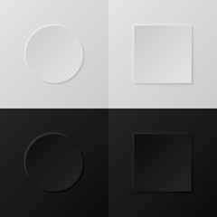 Abstract 3d circle and square frame border. Set of black and white presentation top view of cosmetic products. 