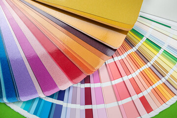 different sepmler color palettes arranged with a fan on the table isolated.