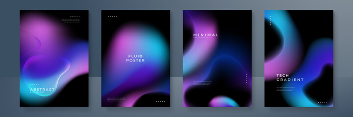 Set of colorful blurred blue pink purple grainy gradient background for business technology poster template