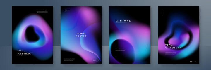 Set of colorful blurred blue pink purple grainy gradient background for business technology poster template