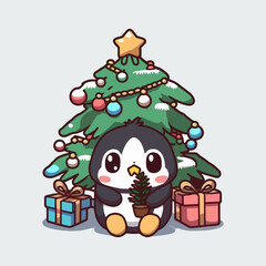 adorable penguin wearing winter clothing and hats isolated on white background. Set of funny cartoon arctic animals in outerwear. Colorful childish vector illustration in flat style sticker.