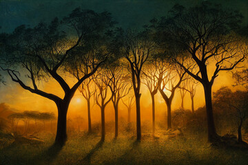   a tropical desert oasis, tropical flowers and trees, sunlight