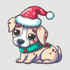 dog wearing a Christmas red sweater with Nordic snowflake pattern vector cartoon illustration or sticker  isolated on white. Funny humorous Christmas, pet lover, pet clothes theme design element.
