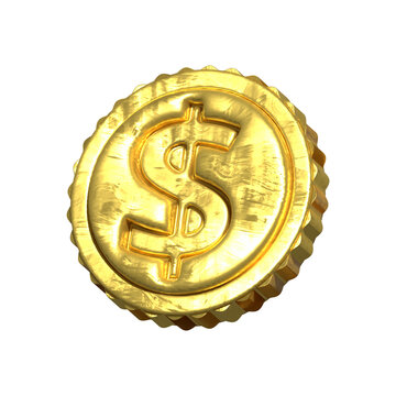 Golden U.S Dollar Coin On White Background. Coin Icon. 3d Render Illustration