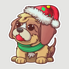 dog wearing a Christmas red sweater with Nordic snowflake pattern vector cartoon illustration or sticker  isolated on white. Funny humorous Christmas, pet lover, pet clothes theme design element.