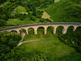 Fototapeta na wymiar Aerial view of an old railway viaduct, Austro-Hungarian railway bridge