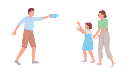 Obraz premium Family playing freebie semi flat color vector characters. Active rest. Editable figures. Full body people on white. Simple cartoon style illustration for web graphic design and animation