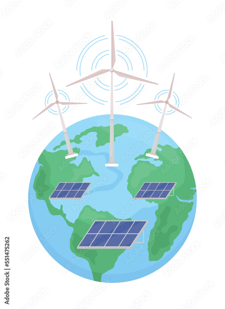 Poster global transfer to sustainable energy semi flat color vector object. editable elements. full sized i