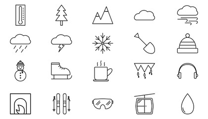 Winter icons set on white background. Vector illustration.