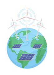 Obraz premium Global transfer to sustainable energy semi flat color vector object. Editable elements. Full sized items on white. Simple cartoon style illustration for web graphic design and animation