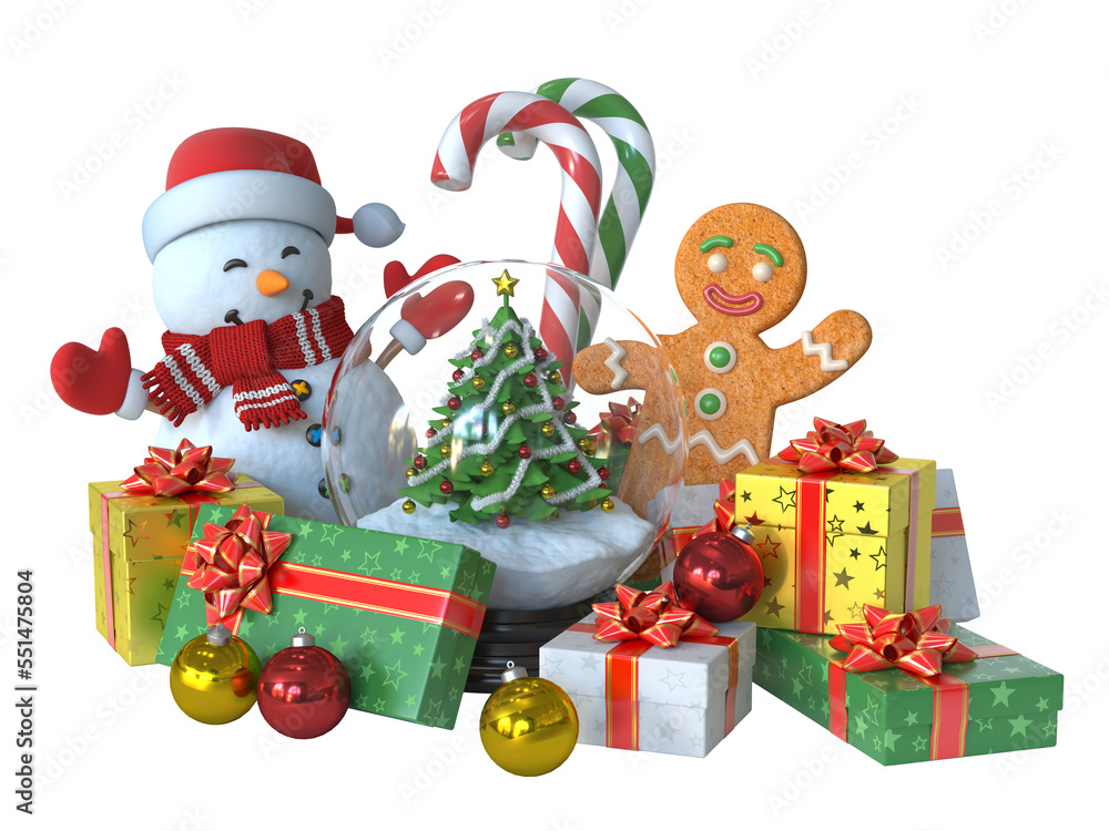 Wall mural Christmas Santa sledge full of presents and christmas symbols and objects 3d rendering