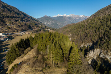 Italian mountain town Berguzzo in alps. Adamello Brenta park in itlian Alps dolomites in Trentino.