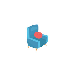 Cute blue armchair with a heart shaped pillow