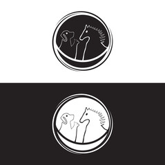 Circle horse ,cat and dog logo design . icon logo .silhouette logo 