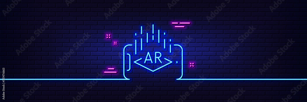 Poster neon light glow effect. augmented reality phone line icon. vr simulation sign. 3d view symbol. 3d li