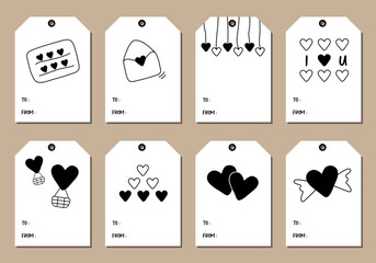 Set of Valentine's day tags for gift boxes, gift tags and more.