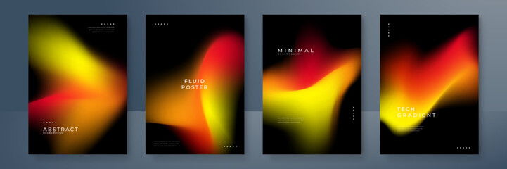 Blurred fire backgrounds set with modern abstract blurred color gradient pattern. Smooth template collection for brochure, poster, banner, flyer and card. Vector illustration.