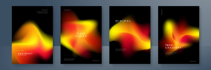 Blurred fire backgrounds set with modern abstract blurred color gradient pattern. Smooth template collection for brochure, poster, banner, flyer and card. Vector illustration.