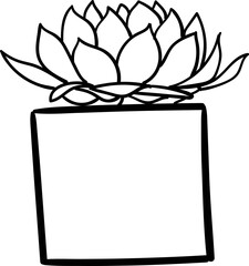 House plant in a pot. Outline illustration. This art is perfect for invitation cards, spring decor, greeting cards, logo design, branding design, posters, scrapbooking, print, wallpaper, etc. 