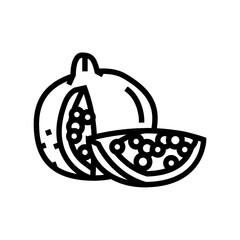 pomegranate whole slice red cut line icon vector. pomegranate whole slice red cut sign. isolated contour symbol black illustration
