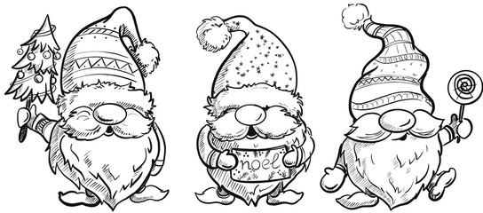 Set of Cute Cartoon Gnomes isolated on a white background