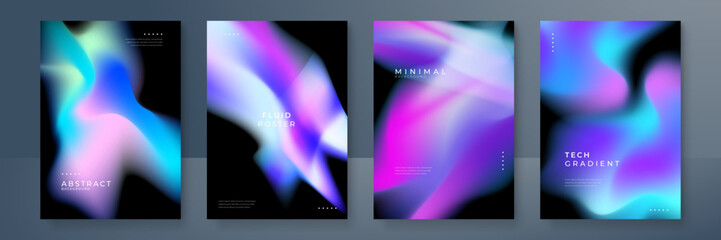 Abstract blue and purple liquid wavy shapes futuristic poster background with gradient aurora tech element. Glowing technology waves vector background