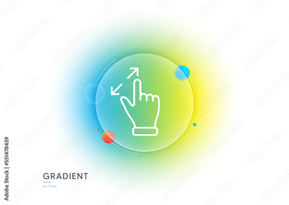 Poster touchscreen gesture line icon. gradient blur button with glassmorphism. zoom in sign. action arrows 