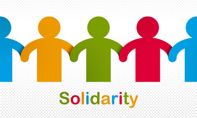 Worldwide people global society concept, different races solidarity, we stand as one, togetherness and friendship allegory, world unity cooperation, vector illustration logo or icon.