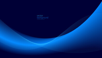 Curve shape flow vector abstract background in dark blue gradient, dynamic and speed concept, futuristic technology or motion art.