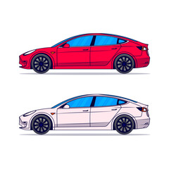 Set of realistic car. Car vector template on white background. Business sedan isolated. Side view car. Isolated sedan on white background