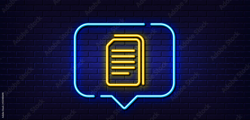 Poster neon light speech bubble. copy documents line icon. copying files sign. paper page concept symbol. n