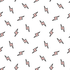 Seamless pattern with pink lightning bolts