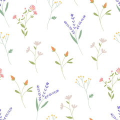 Floral seamless vector pattern. Cute background in a small flower. Multicolored botanical print. Wildflowers. Flower meadow.