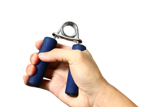 Hand Holding And Using A Hand Grip Isolated On A White Background