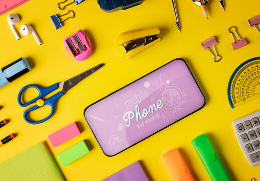 School Supplies with Mobile Mockup
