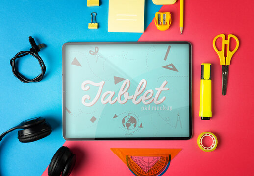 School Supplies with Screen Mockup