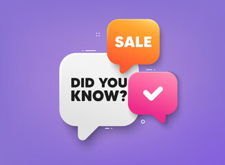 Did you know tag. 3d bubble chat banner. Discount offer coupon. Special offer question sign. Interesting facts symbol. Did you know adhesive tag. Promo banner. Vector