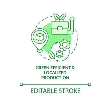 Eco-efficient and localized production green concept icon. Sustainable business abstract idea thin line illustration. Isolated outline drawing. Editable stroke. Arial, Myriad Pro-Bold fonts used