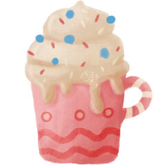 Delicious vanilla cupcake in pink cup decorated with sprinkles for decorative element	