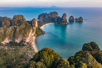 Aerial view of Phra nang Cave or princess Cave Beach in Krabi, Thailand